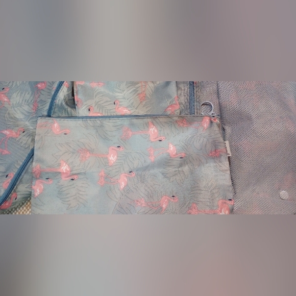 Fadish Light Blue and  Pink Flamingo Print Travel Kit - Picture 3 of 7
